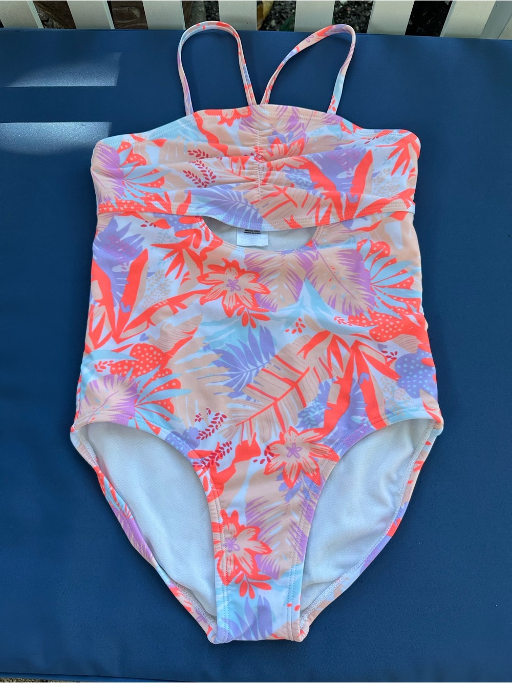 art class Coral and Lavender Tropical One-Piece Swimsuit Size 10-12